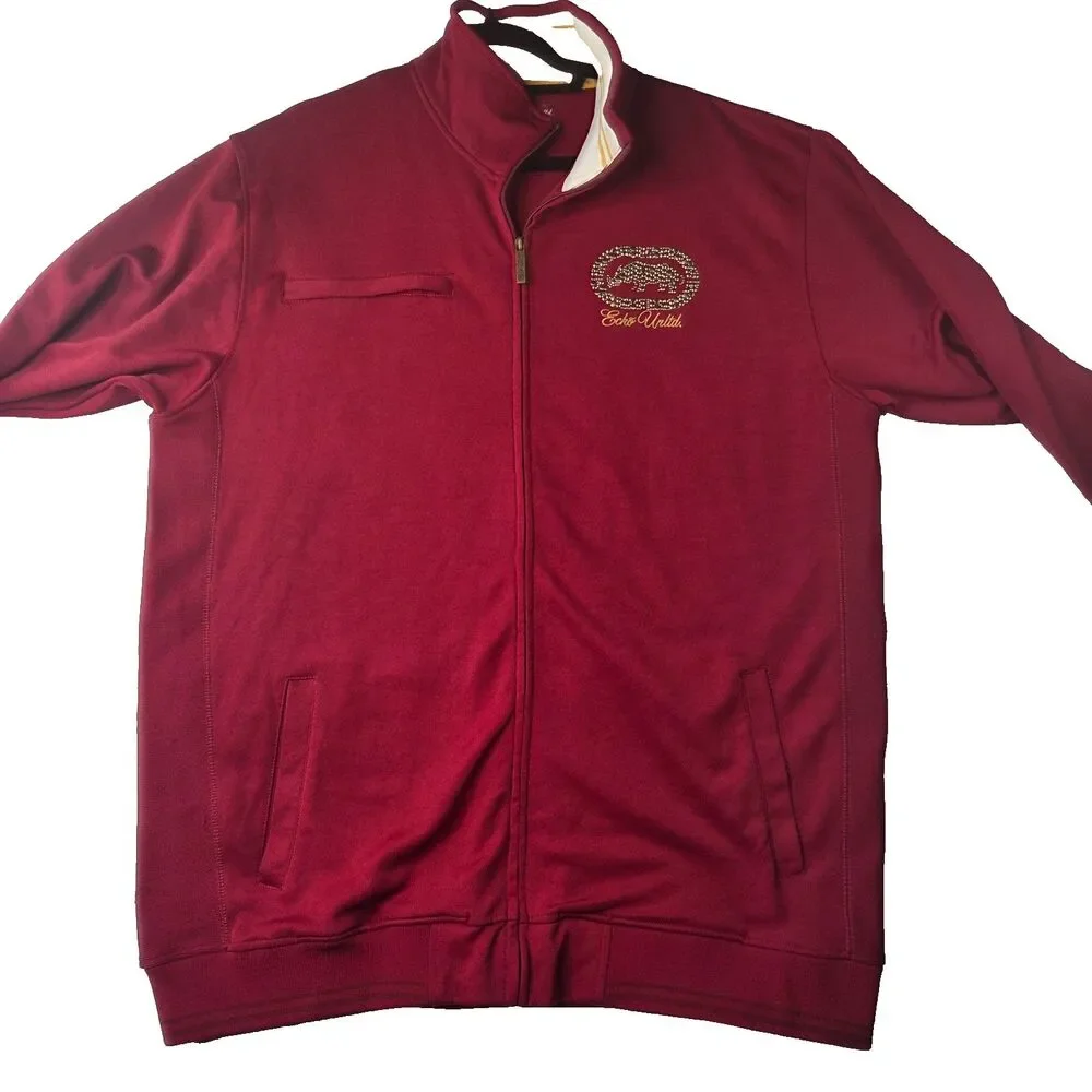 Ecko Unltd Track Jacket Men's XXL Red Full Zip Rhinestone Logo Y2K Pre/Owned